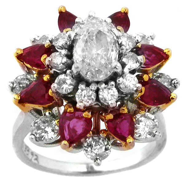 0.70ct Oval  Diamond Ruby Ring