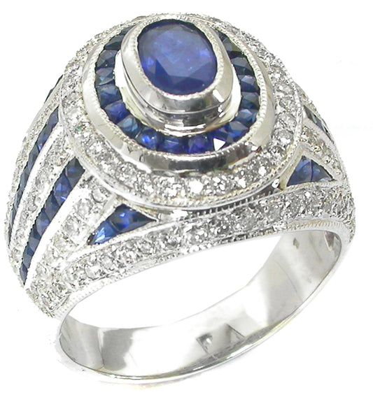 0.70ct Oval  Sapphire and Diamond 18k White Gold Ring