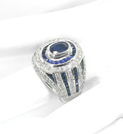 0.70ct Oval  Sapphire and Diamond 18k White Gold Ring