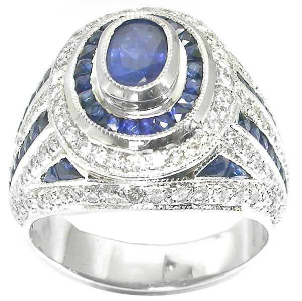 0.70ct Oval  Sapphire and Diamond 18k White Gold Ring