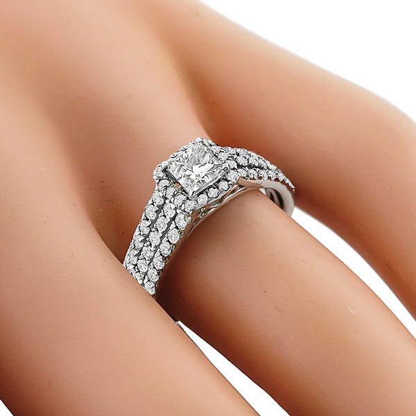 0.70ct  Princess Cut Center Diamond 14k White Gold Engagement Ring
