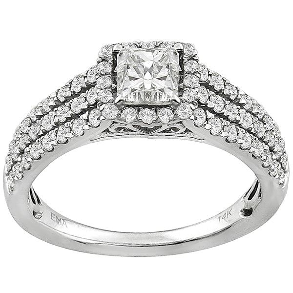 0.70ct  Princess Cut Center Diamond 14k White Gold Engagement Ring