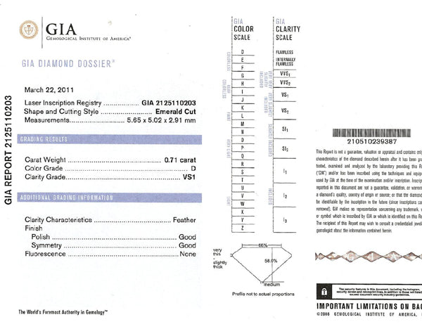 0.71ct Asscher Cut Diamond Platinum Engagement Ring