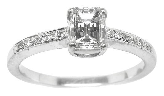 0.74ct Emerald Cut Diamond 18k White Gold Engagement Ring