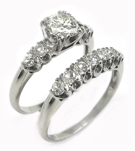 0.75 Diamond 14k White Gold Engagement Ring & Wedding Band Set