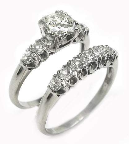 0.75 Diamond 14k White Gold Engagement Ring & Wedding Band Set