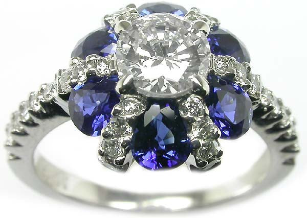 0.75ct 18k White Gold Diamond Sapphire Ring