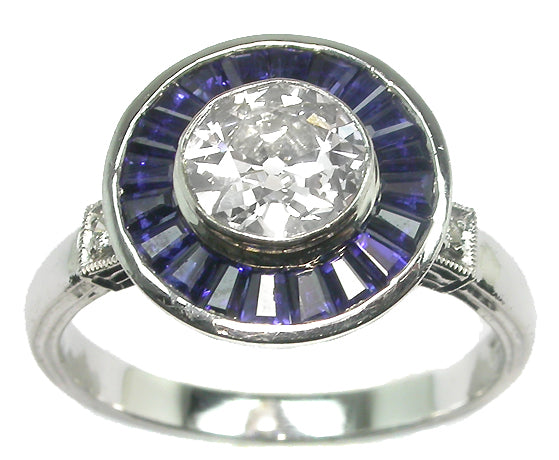 0.75ct Art Deco Style Platinum Diamond Sapphite Engagement Ring