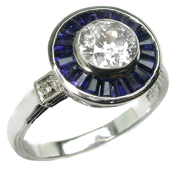 0.75ct Art Deco Style Platinum Diamond Sapphite Engagement Ring