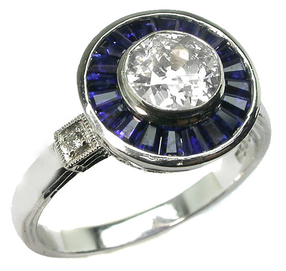0.75ct Art Deco Style Platinum Diamond Sapphite Engagement Ring