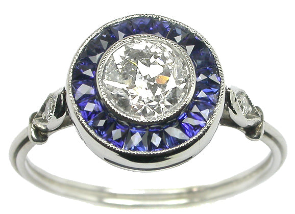 0.75ct Art Deco Style Platinum Diamond Sapphite Engagement Ring