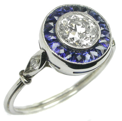 0.75ct Art Deco Style Platinum Diamond Sapphite Engagement Ring