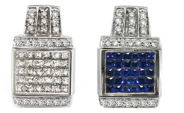 0.75ct Emerald Cut Diamond 0.75ct Emerald Cut Sapphire Night & Day Pendant