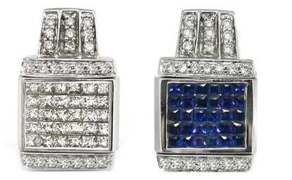 0.75ct Emerald Cut Diamond 0.75ct Emerald Cut Sapphire Night & Day Pendant