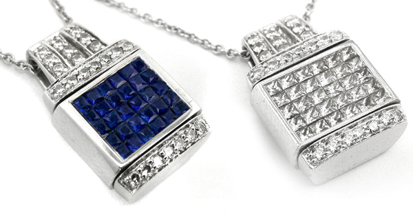 0.75ct Emerald Cut Diamond 0.75ct Emerald Cut Sapphire Night & Day Pendant