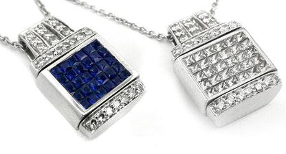 0.75ct Emerald Cut Diamond 0.75ct Emerald Cut Sapphire Night & Day Pendant