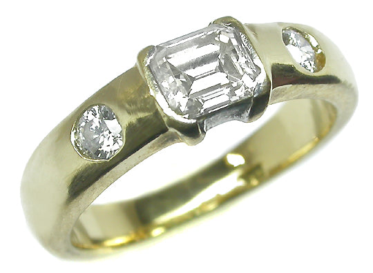 0.75ct Emerald Cut Diamond 18k Yellow & White Gold Engagement Ring