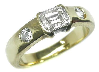 0.75ct Emerald Cut Diamond 18k Yellow & White Gold Engagement Ring
