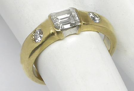 0.75ct Emerald Cut Diamond 18k Yellow & White Gold Engagement Ring