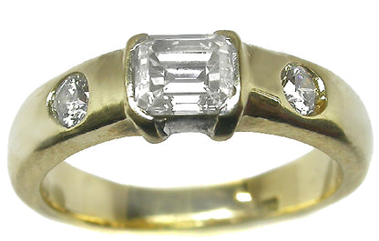 0.75ct Emerald Cut Diamond 18k Yellow & White Gold Engagement Ring