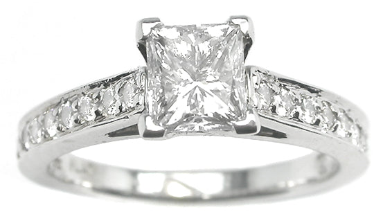 0.75ct Princess Cut Diamond Platinum 18k Gold  Diamond Pavè Set Engagement Ring