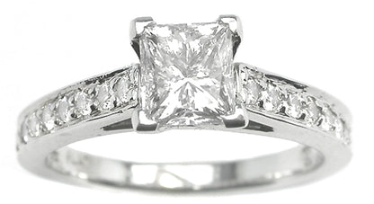 0.75ct Princess Cut Diamond Platinum 18k Gold  Diamond Pavè Set Engagement Ring