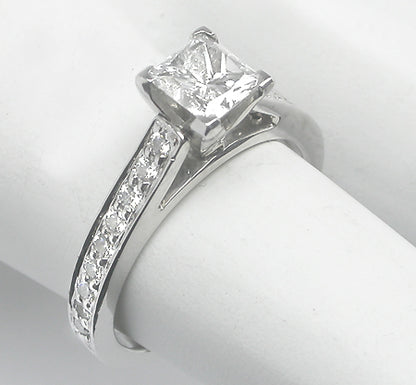 0.75ct Princess Cut Diamond Platinum 18k Gold  Diamond Pavè Set Engagement Ring