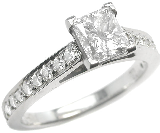 0.75ct Princess Cut Diamond Platinum 18k Gold  Diamond Pavè Set Engagement Ring