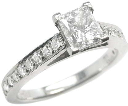 0.75ct Princess Cut Diamond Platinum 18k Gold  Diamond Pavè Set Engagement Ring