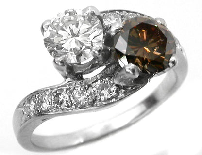 0.75ct Round Natural Fancy Brown and 0.64ct Round White Diamond Ring