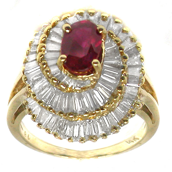 0.75ct Ruby  1.50ct Diamond 14k  Yellow Gold Ring