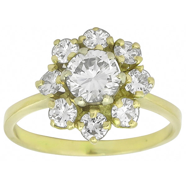 0.78ct Round Cut Center Diamond 0.75ct Diamond 14k Gold Cluster Ring