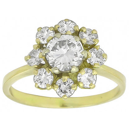 0.78ct Round Cut Center Diamond 0.75ct Diamond 14k Gold Cluster Ring