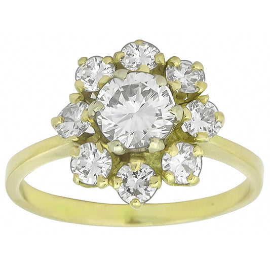 0.78ct Round Cut Center Diamond 0.75ct Diamond 14k Gold Cluster Ring