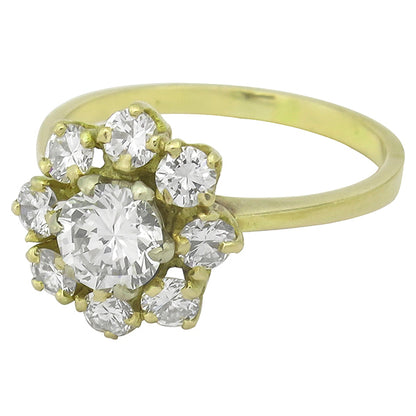 0.78ct Round Cut Center Diamond 0.75ct Diamond 14k Gold Cluster Ring