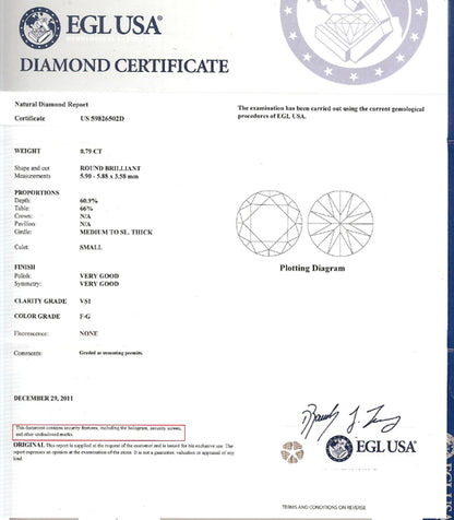 0.79ct Round Cut Diamond Platinum Engagement Ring