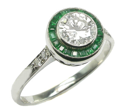 0.80ct Art Deco Style Platinum Diamond Emerald Engagement Ring