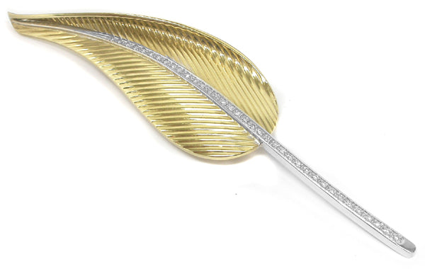 0.80ct Diamond 18k Yellow & White Gold Birds of Paradise Leaf Pin