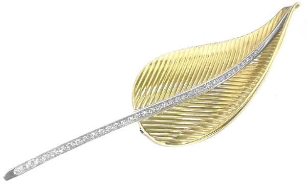 0.80ct Diamond 18k Yellow & White Gold Birds of Paradise Leaf Pin