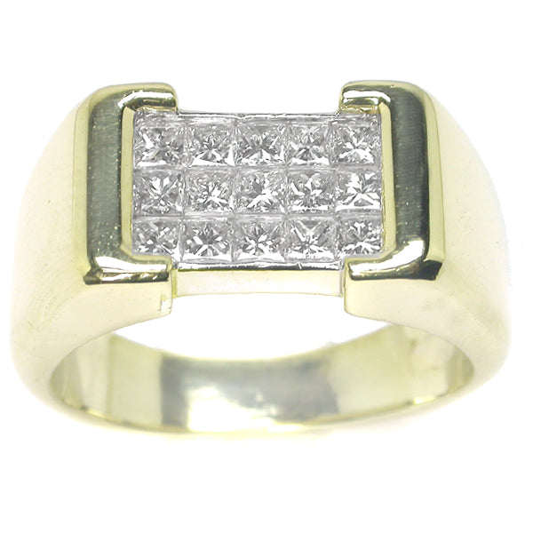 0.80ct Invisible Set Princess Cut Diamond 18k Yellow Gold Rings