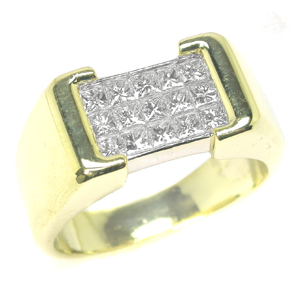 0.80ct Invisible Set Princess Cut Diamond 18k Yellow Gold Rings