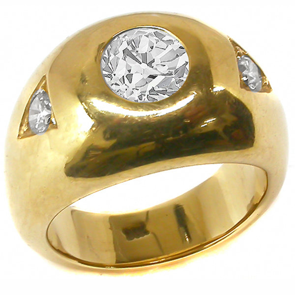 0.80ct Old Mine Cut Diamond 14k Yellow Gold Gypsy Ring