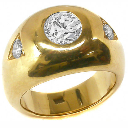 0.80ct Old Mine Cut Diamond 14k Yellow Gold Gypsy Ring