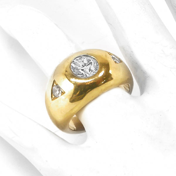 0.80ct Old Mine Cut Diamond 14k Yellow Gold Gypsy Ring