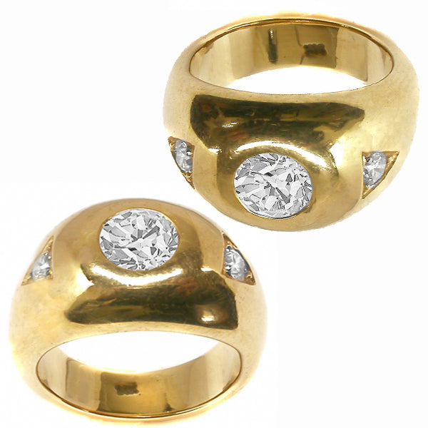 0.80ct Old Mine Cut Diamond 14k Yellow Gold Gypsy Ring