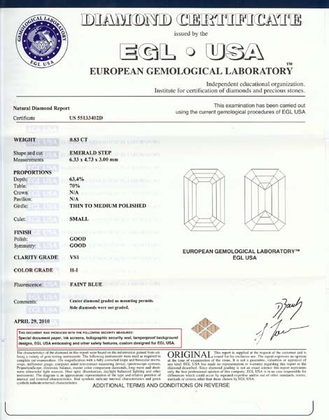 0.83ct Emerald Cut Diamond 18k White Gold Engagement Ring