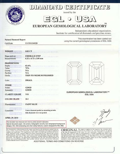 0.83ct Emerald Cut Diamond 18k White Gold Engagement Ring