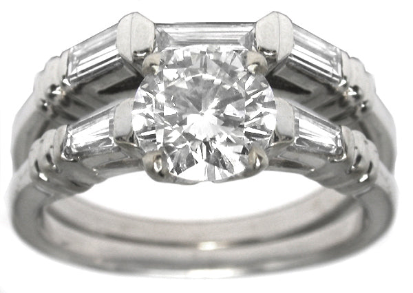 0.84ct Round Cut Diamond 18k White Gold Engagement Ring & Wedding Band Set