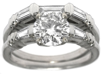 0.84ct Round Cut Diamond 18k White Gold Engagement Ring & Wedding Band Set