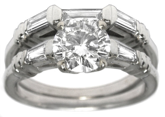 0.84ct Round Cut Diamond 18k White Gold Engagement Ring & Wedding Band Set